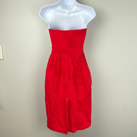 Alexander McQueen Red Floral Brocade Strapless Corset Mini Dress Size 38 US2 - Picture 4 of 7